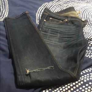 Rag and bone mid rise skinny with knee rips